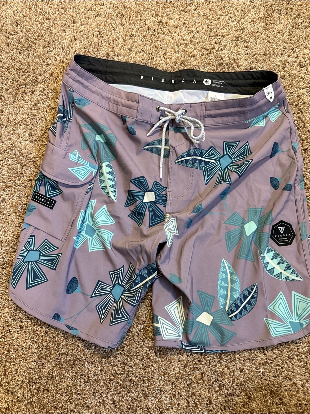 VISSLA Men's Lavender Floral Board Shorts with Teal Accents